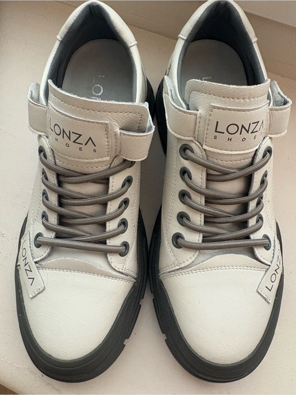 New without box LONZA shoes leather sneakers 38 8 01E-8651  ivory Kairos grey